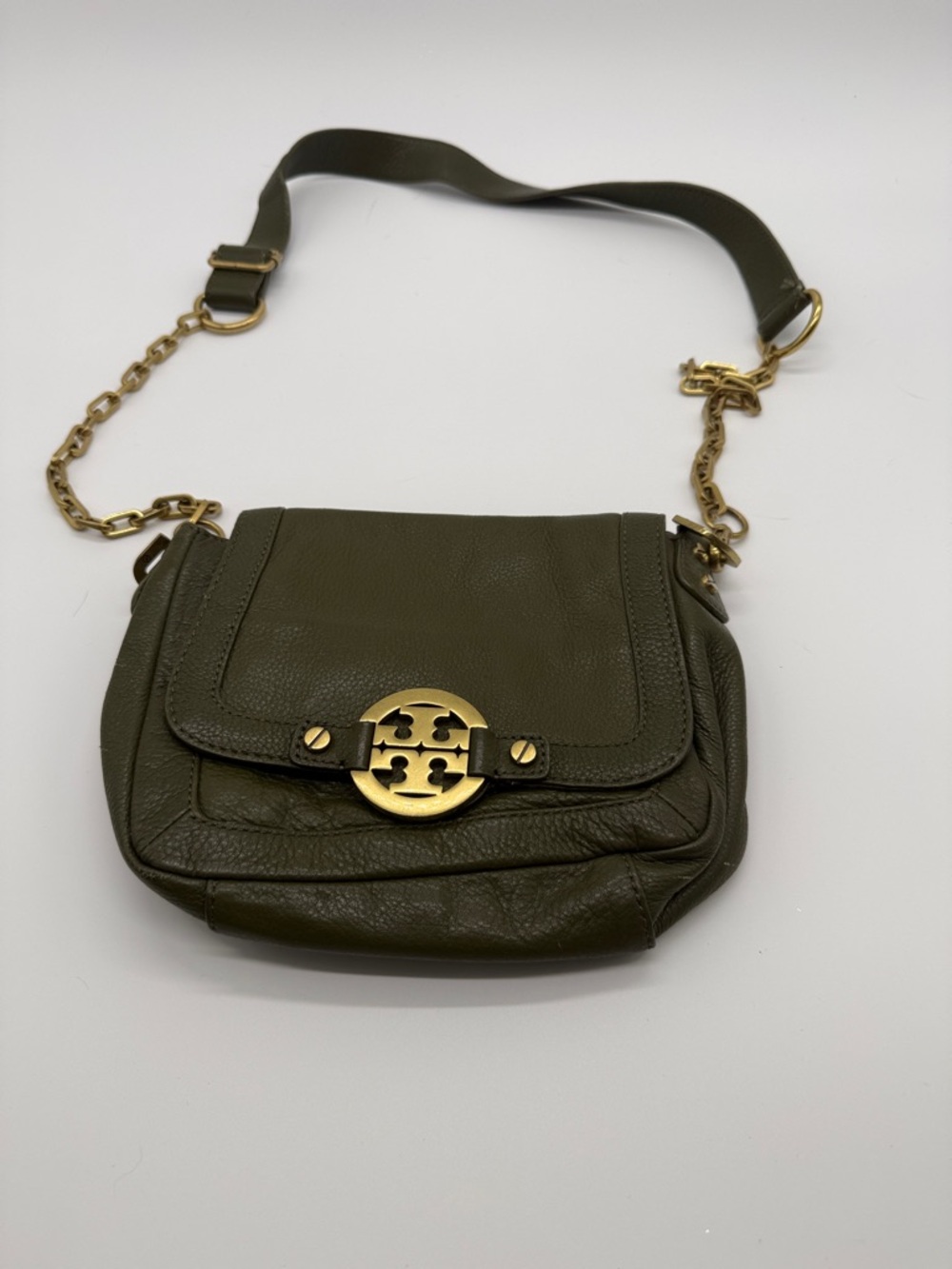 Tory Burch Olive Leather Crossbody with Gold Logo